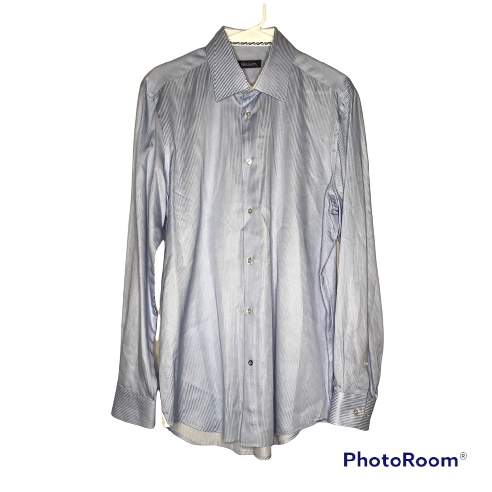 Robert Graham Button Up Long Sleeve Striped Shirt Size 42 Blue White